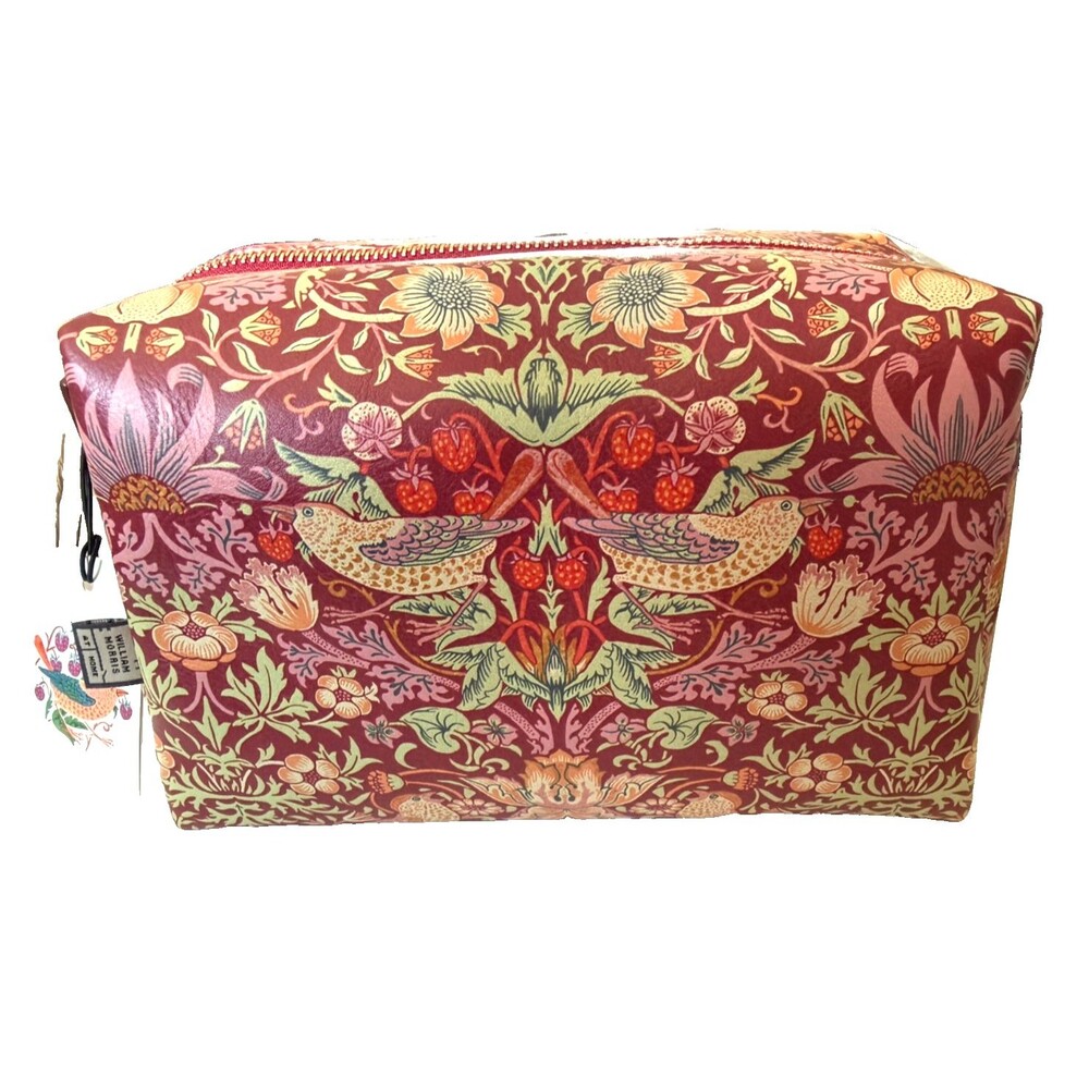 Morris & Co Strawberry Thief Make-up Toiletry Bag Pink Vegan Large Wash Bag 9x6"